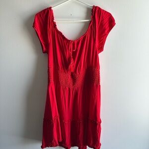 American Eagle Red On or Off-Shoulder Dress